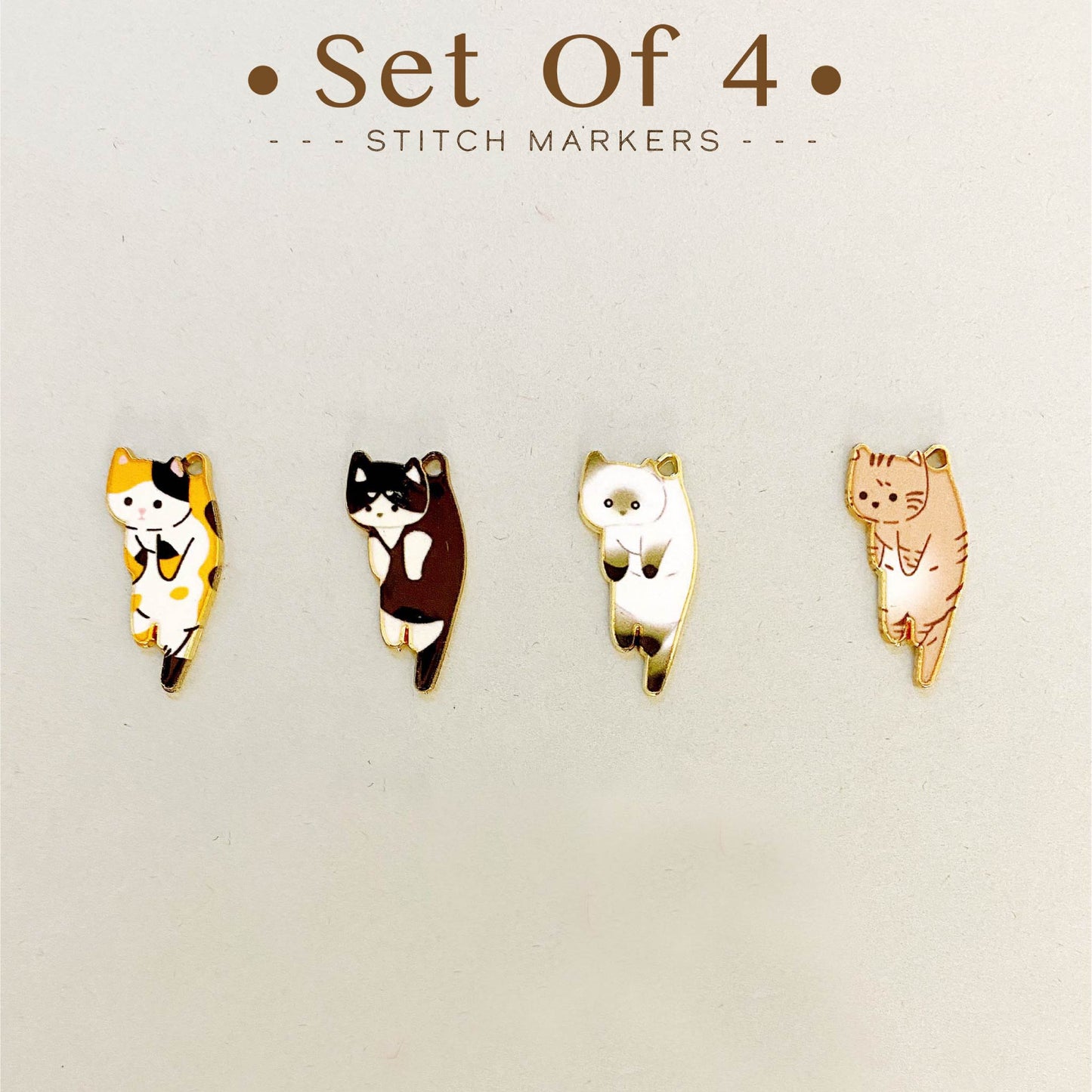 Cat-Themed Knitting Accessories Set – Assorted colors of cat stitch markers for knitting and crochet enthusiasts.