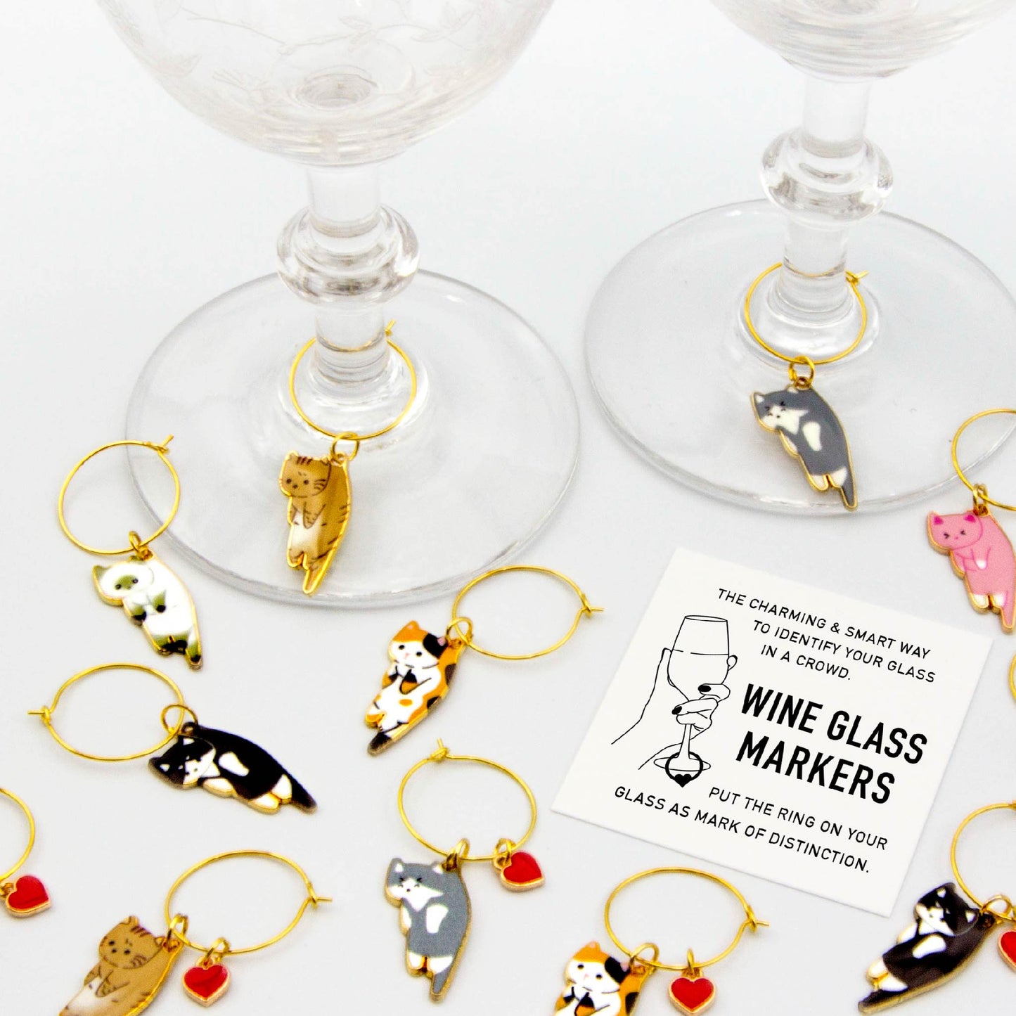 Cute Kawaii Cat Wine Charms – Enamel Cat Glass Markers – Perfect Gift for Cat Lovers and Cat Owners - Cute Kawaii Wine Charms, Adorable Charms, and Unique Gift Idea | Basiluv