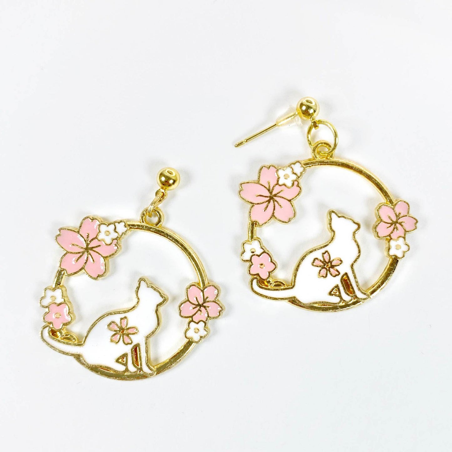 🌸 Sakura Cherry Blossom Cat Earrings – Adorable Kawaii Jewelry for Cat Lovers 🐱